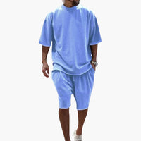 Herren Sommer Zweiteiler mit Kordelshorts und Oversize Shirt – Blau