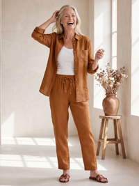Noor | Langarmshirt mit tapered Pants Set – Braun