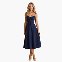 Sommerkleid für Damen - Luftiges Maxi Strandkleid mit Corsage – Marine