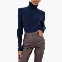 Damen Turtleneck Pullover mit gerippten Bündchen und Saum – Königsblau