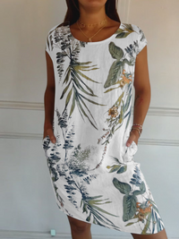 CINDY - GERADES KLEID MIT PRINT – Weiß