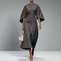 Veronike | Elegantes Kleid mit Laternenärmeln und Gürtel – Grau