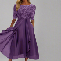Elisa | Elegantes Midikleid mit Spitze – Dunkellila