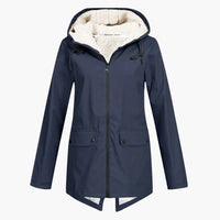 Wasserabweisender Trenchcoat mit Kapuze für Damen – Marine