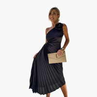 Romantisches Midikleid für Damen – 3D Blumenapplikationen – Schwarz