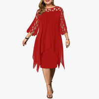 Leichtes Damen Abendkleid - mit ausgeschnittenen Ärmeln Midikleid – Rot