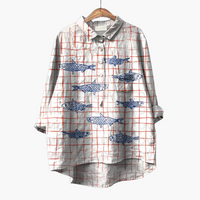 Ruth | Bequemes Vintage-Shirt mit Fisch-Print – Beige