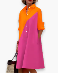 Damen Elegantes Hemdblusen Kleid | Modern – Orange Rosa