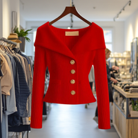 Kamilla - Schick Schließen Sie Strickjacke – Rot