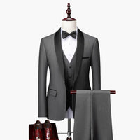 Herren Anzug dreiteilig mit rotem Besatz und Schalkragen – Dunkelgrau / 3 Pcs Satz