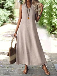 LISET - ÄRMELLOSES LANGES UND LOCKERES KLEID – Beige