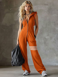 Brisa - Ärmelloser Kapuzen-Jumpsuit mit weicher Haptik – Orange