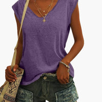 Damen V-Ausschnitt Top mit Cap-Ärmeln und Stretchmaterial – Lila