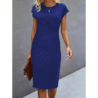 Damen Elegante Gerafftes Bodycon Kleid | Kurze Ärmel – Marine blau