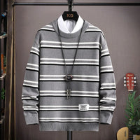 Pinet - Moderner Pullover Herren Weichgestrickt für Herbst und Winter Vielseitig und Gemütlich – Grau gestreift