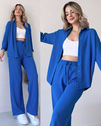 KATHARINA - ZWEITEILIGES SET MIT KNÖPFEN VORNE – Blau