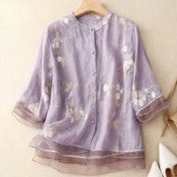 Camille | Elegante Bluse aus bestickter Baumwolle – Lila