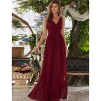 Damen Plissee-Kleid mit V-Ausschnitt | Maxi – Weinrot
