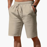 Herren Leinen Sommer Shorts mit Kordelzug und Taschen – Beige