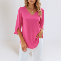 Alexia™ | Elegante Bluse mit V-Ausschnitt und geschlitzten Ärmeln – Rosa