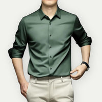Bügel- und knitterfreie Herrenhemd im modernen Slim Fit – Dunkelgrün