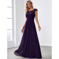 Damen Kleid mit Plissierten Kappenärmeln | Maxi – Dunkelviolett