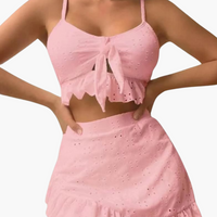 Bikini-Set Damen - 3-teilig mit Rüschen & High-Waist Design – Rosa