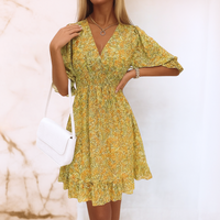 Kim™ | Elegantes Blumenkleid mit Puffärmeln – Gelb