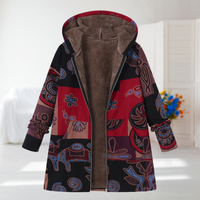 Mireille - Eleganter Mid-Season Mantel – Schwarz-Rot