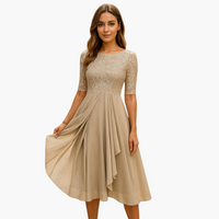 Lore | Midikleid mit Spitzenärmeln – Beige