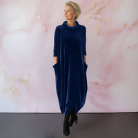Anja™ | Samtiges elegantes Maxikleid – Blau