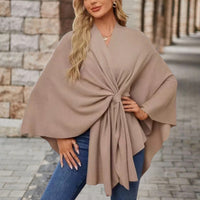 Sylora™ - Eleganter Warmer Poncho – Sandbrun