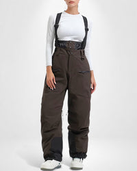 Wasserdichte Skihose für Damen mit hoher Taille und verstellbaren Trägern – Braun