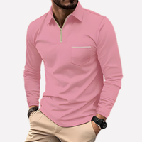 Herren Langarm-Polohemd mit Brusttasche – Rosa