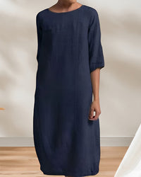 Marbella Dress | Ladies Casual Leinen-Look Einfaches Midikleid – Marine