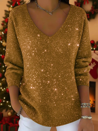 Falyn – Eleganter Pullover Mit V-Ausschnitt Und Glitzer – Gold