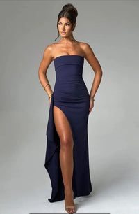 Stacy | Schulterfreies Maxikleid – Blau