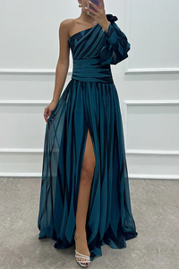 Vanessa | Einschulter Gestreift Maxikleid – Marine