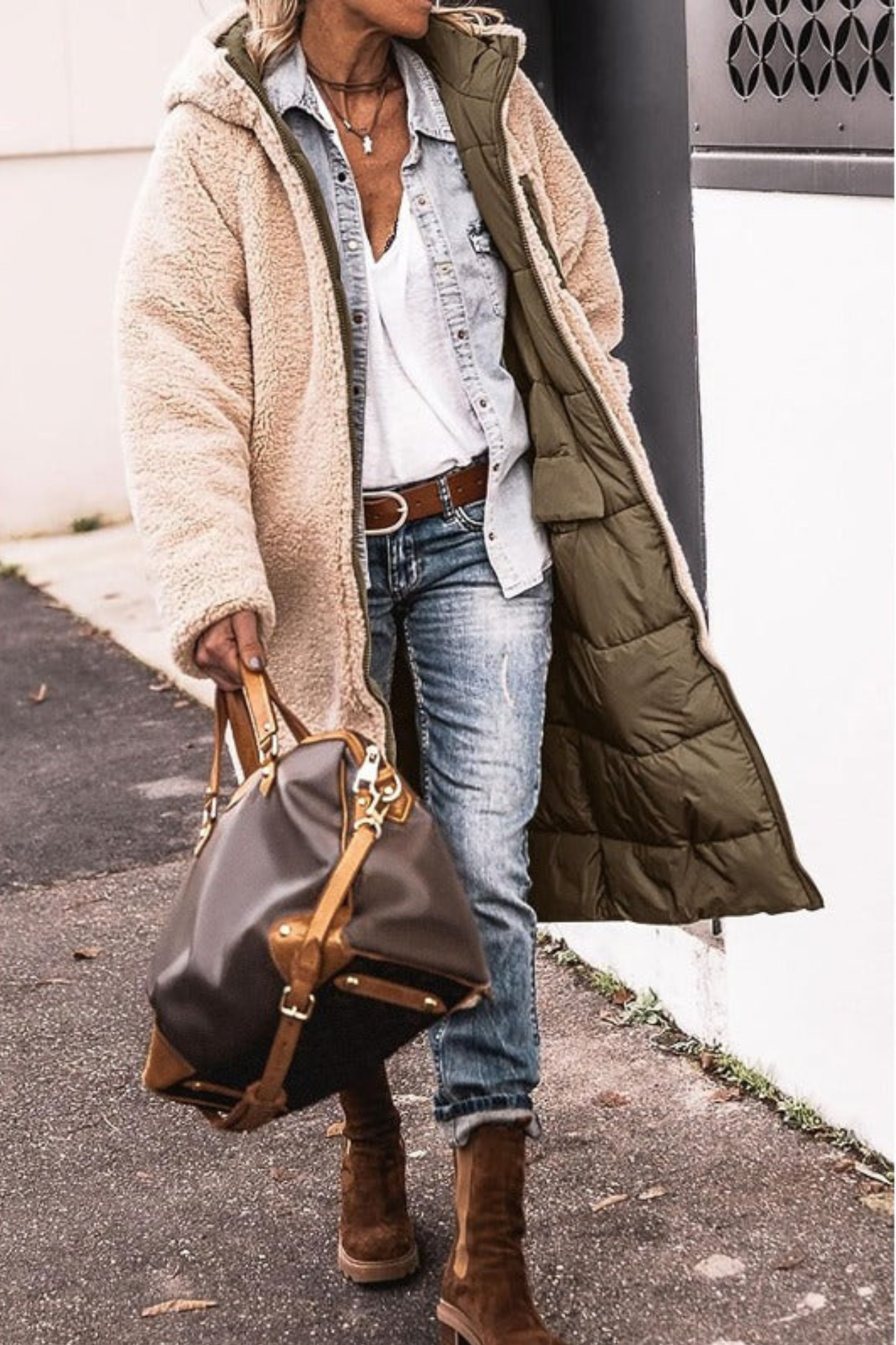 Kassiopeia | Langer, wendbarer Damenmantel mit Kapuze, Fleece-Futter und Taschen