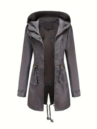 Damen Langarm Wasserdichter Trenchcoat | Mit Kapuze – Grau