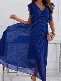 Heidi-Mode Schwangerschafts-Chaps, Maxi-Babyparty-Kleider, Rüschen, Gürtel, plissiert, elegant – Blau