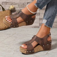 Misfa | Stylische Retro-Keilsandalen mit Reißverschluss – Braun