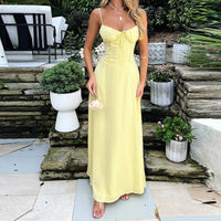 Heidi-Mode | Off-Shoulder Plissé Taille Enger Schmeichelnder Trägerkleid – Gelb