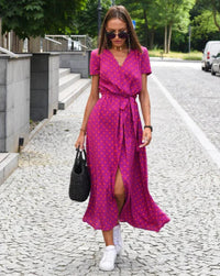 AMINA - LANGES WICKELKLEID MIT PRINT – Roter Punkt