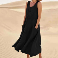 Martha | Elegantes und bequemes Leinenkleid für Frauen – Schwarz