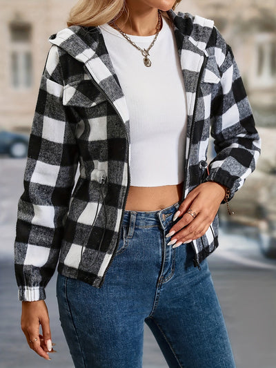 Leyzella | Karierte Kapuzenjacke mit lässigem Drop-Shoulder-Design