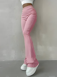 Alessandra | Lässige gerippte einfache schmale Leggings – Rosa Rot