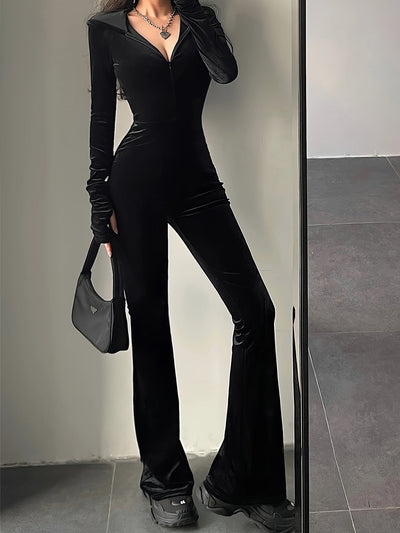 Leyenna | Samt-Jumpsuit mit Reißverschluss