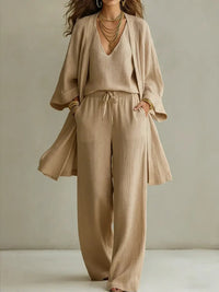 Tullia - Fließendes dreiteiliges Set – Khaki