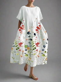 Urmelhild | Sommerkleid mit Blumenmuster und Bequemer Bewegungsfreiheit – Weiß